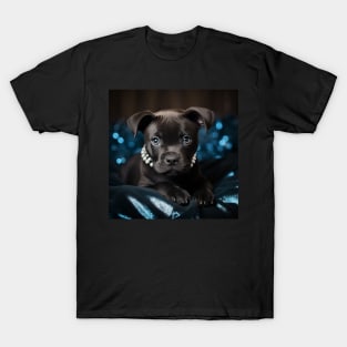 Black Staffy With Pearls T-Shirt